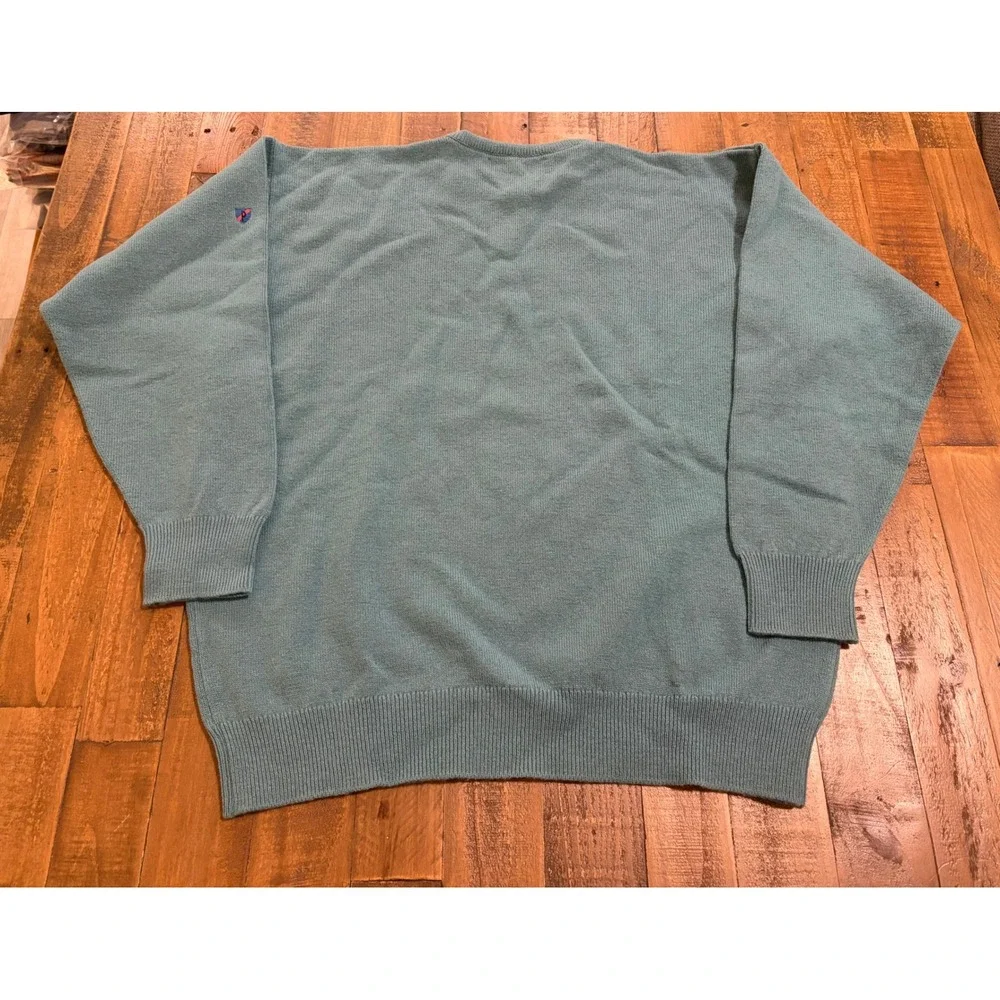 Pringle of Scotland Mens Large Teal Pure New Wool Crewneck Sweater Made Scotland - Picture 5 of 10